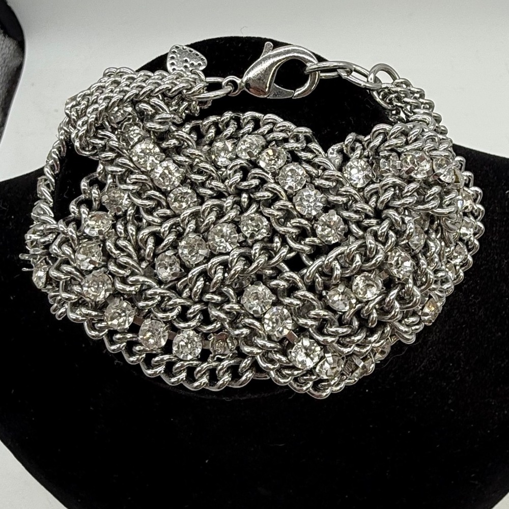 Silver Tone Multi-Strand Chain Rhinestone‎ Statement Bracelet Bling Glam Jewelry